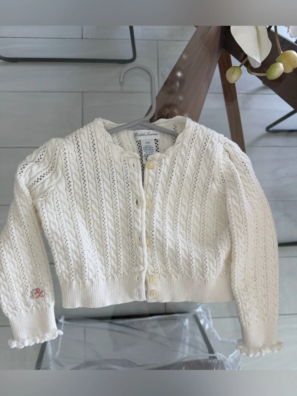 Ralph Lauren Cream Cable Knit Button-Front Cardigan